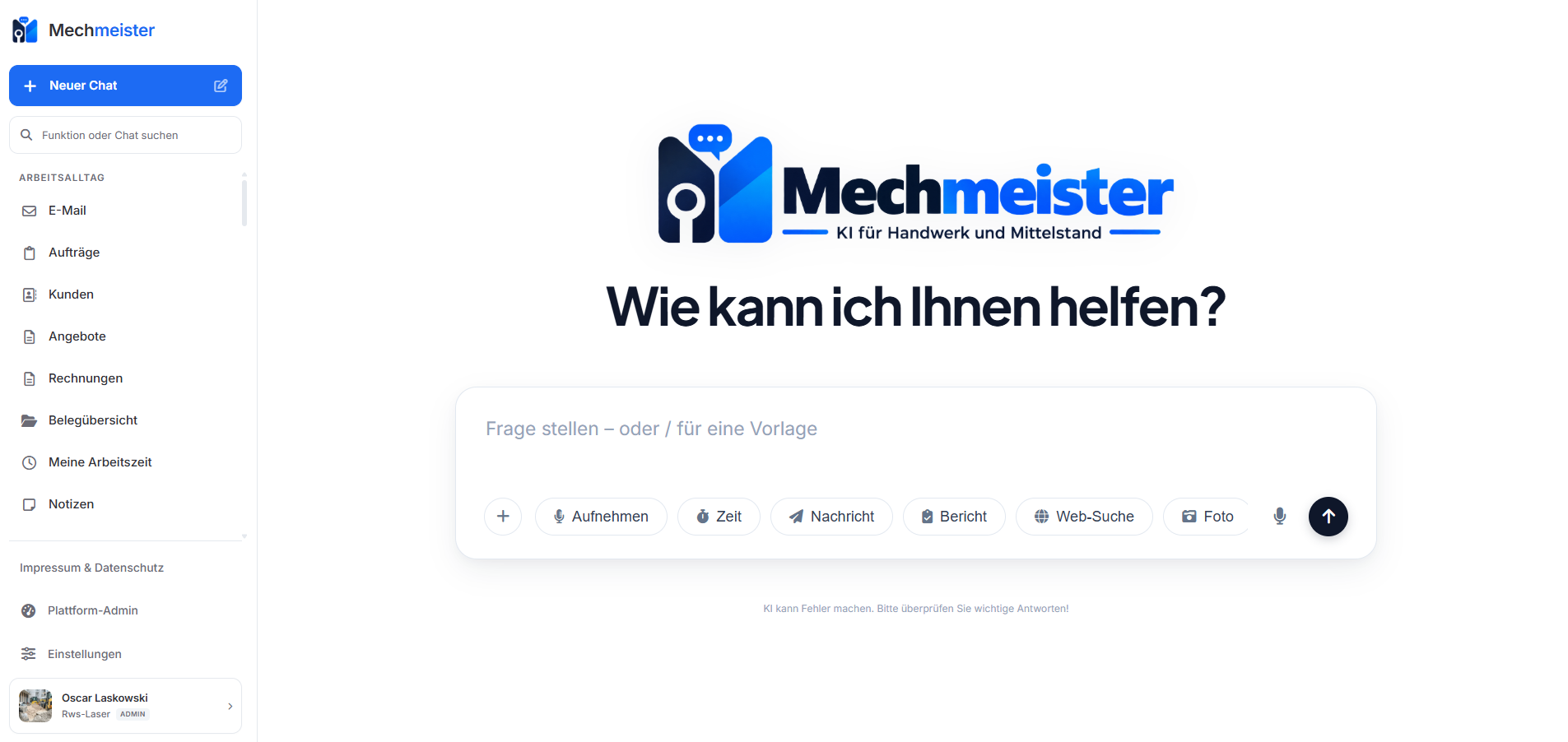 Mechmeister im Browser: KI-Assistent für Handwerker erstellt Angebote und Rechnungen